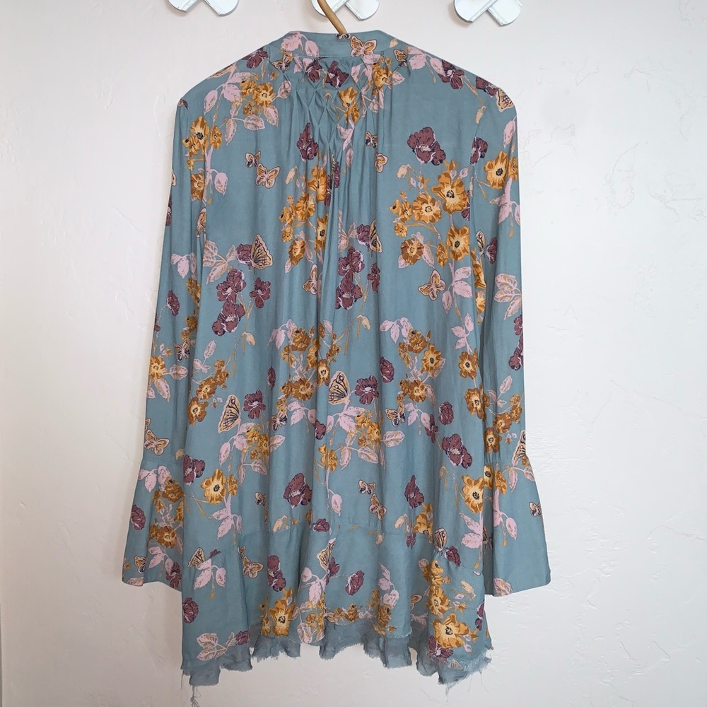 Free People Pebble Crepe So Fine Smocked Tunic Top Floral Blue Blouse Sm… - Picture 7 of 13